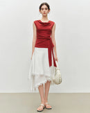 Pleated V-Neck Sleeveless Knit T-Shirt