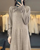 100% Pure Wool Knitted A-Line Long Sleeves Dress