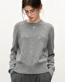 Beaded Floral Knit Pullover Sweater