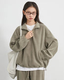 Granular Velvet Stand-Collar Zip Top