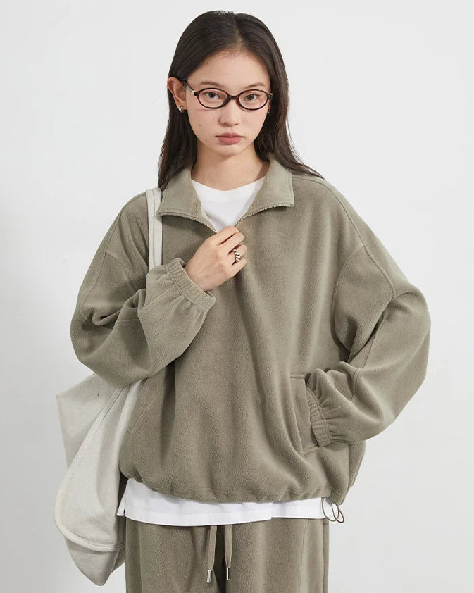 Granular Velvet Stand-Collar Zip Top