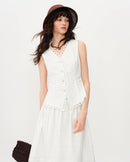 Lace-Trimmed V-Neck Cotton Vest