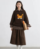 Cartoon Cat Appliqué Knit Sweater