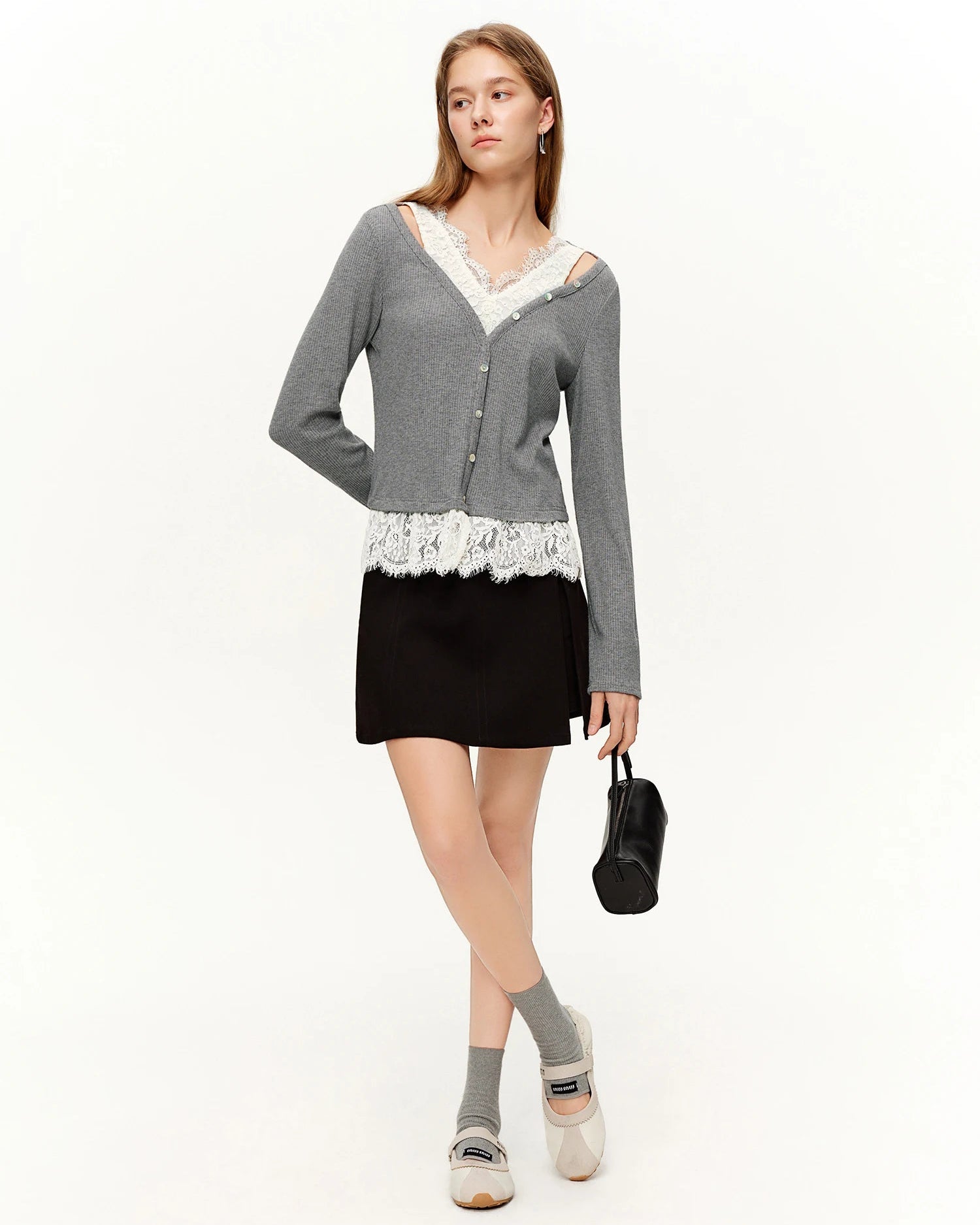 Women's Lace V-Neck Knit Long Sleeve Top