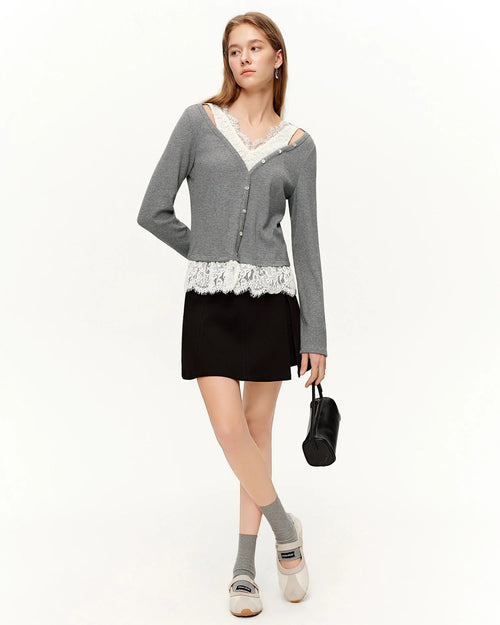 Women's Lace V-Neck Knit Long Sleeve Top