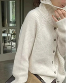High Neck Pure Wool Short Cardigan