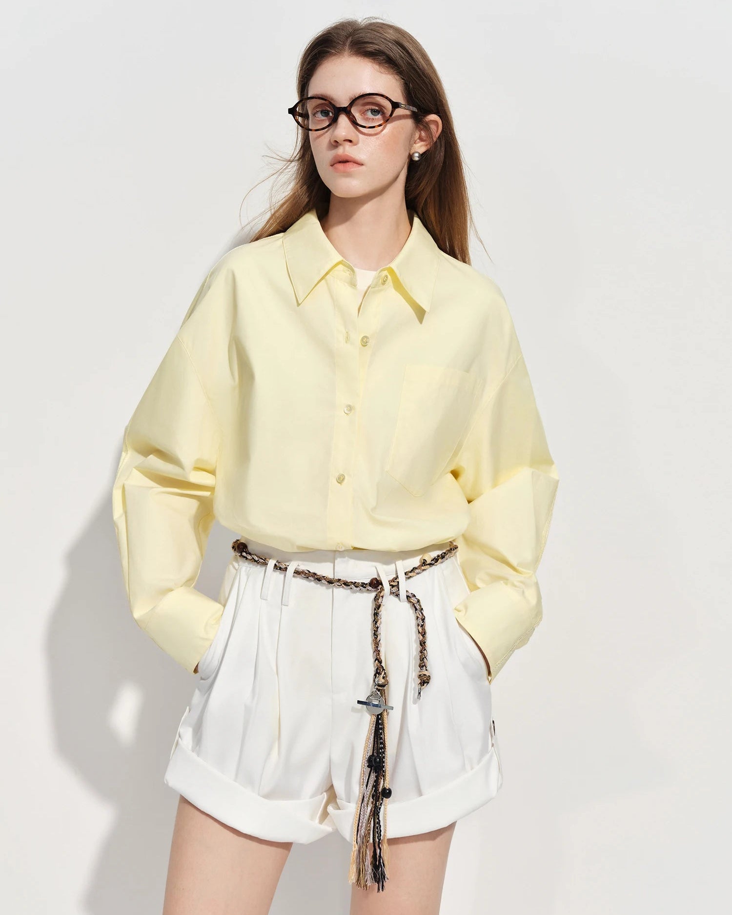 Loose-Fit Cotton Stand-Collar Shirt