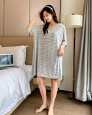 Modal Stripe Short Sleeve V-Neck Sleep Dress