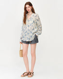 Long Sleeve Floral Print V-Neck Shirt
