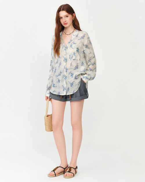 Long Sleeve Floral Print V-Neck Shirt