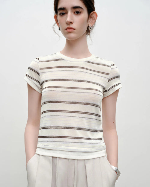 Striped Knit Slim Crew Neck Top