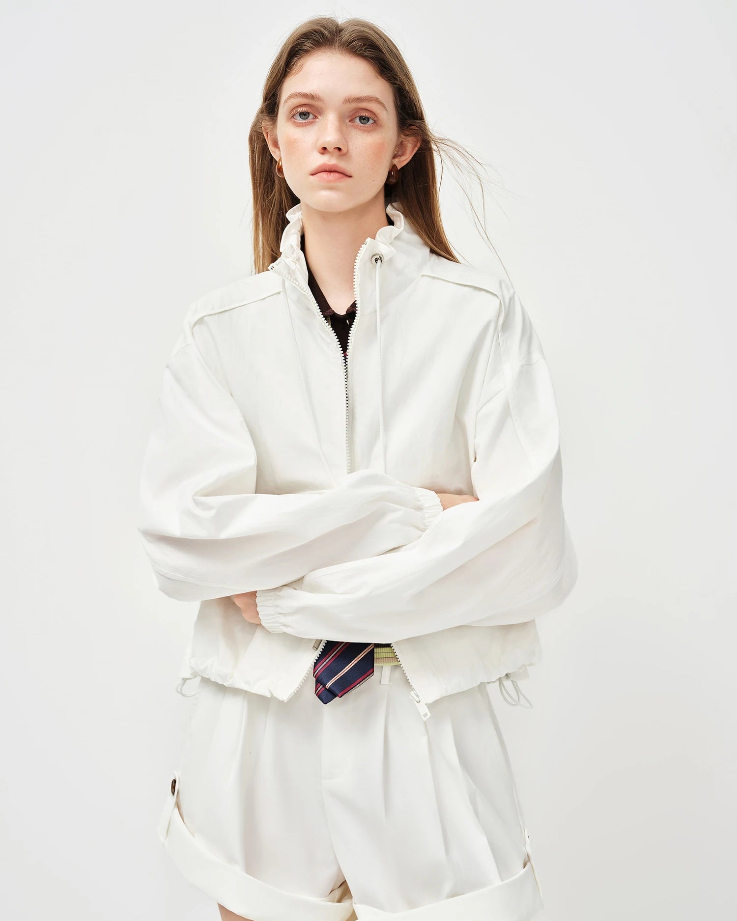 Stand-Collar Single-Breasted Short Jacket