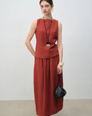 Linen Blend Stretch Waist A-Line Skirt