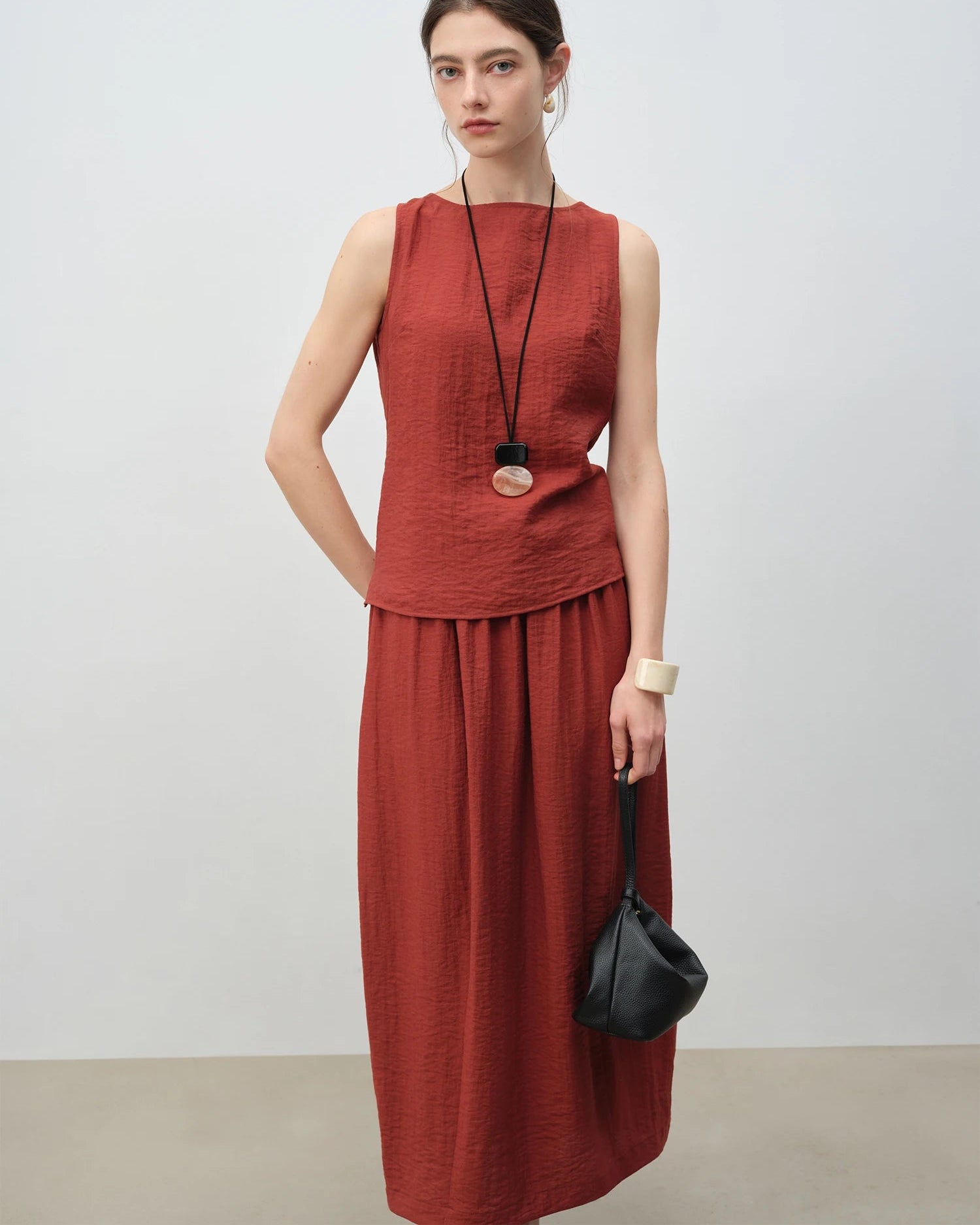 Linen Blend Stretch Waist A-Line Skirt