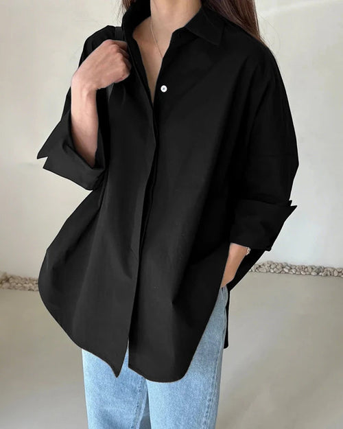 Oversized Turn-Down Collar High-Low Shirt
