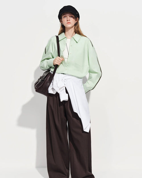 Loose-Fit Cotton Stand-Collar Shirt