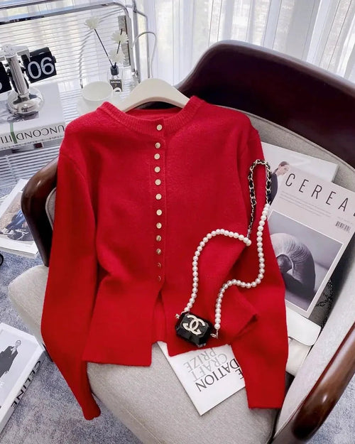 Round-Neck Short Knitted Cardigan
