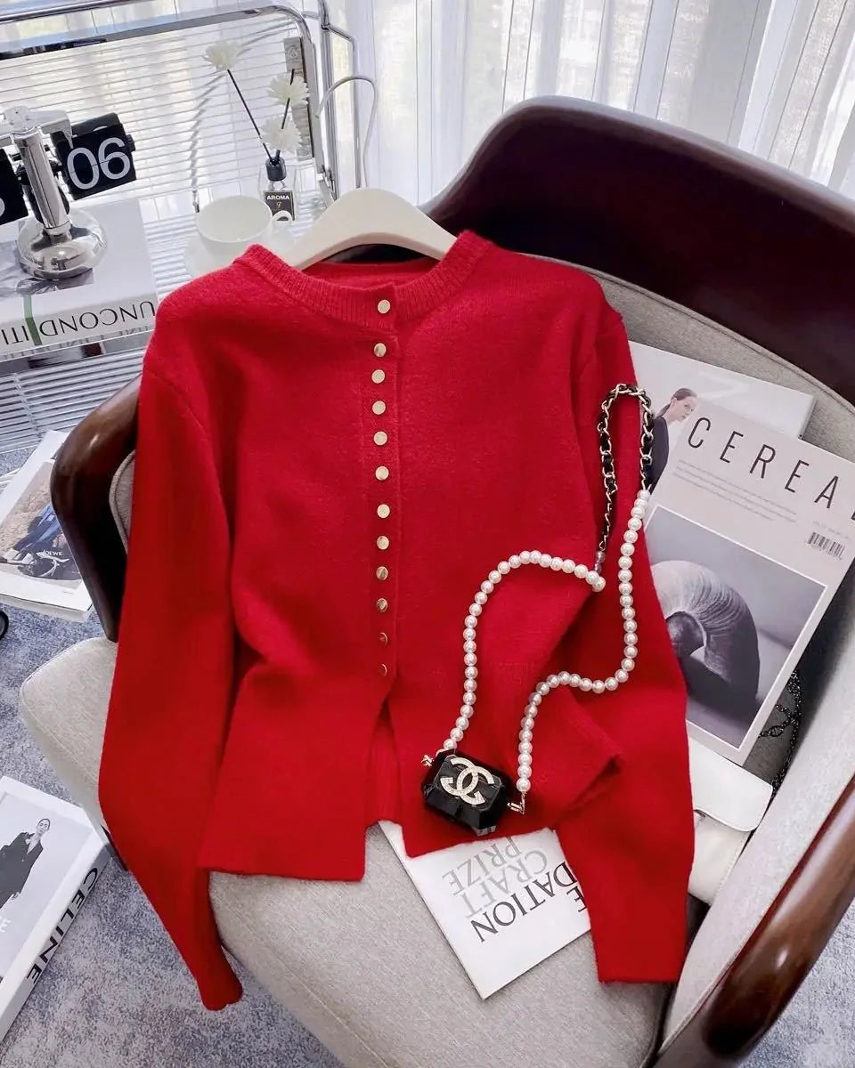 Round-Neck Short Knitted Cardigan