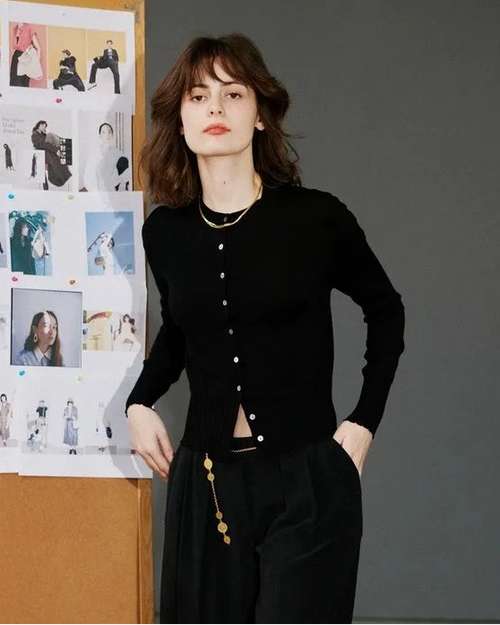 Round Neck Short Wool Cardigan