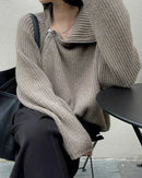 Oversized Irregular Zipper High Neck Cashmere Sweater