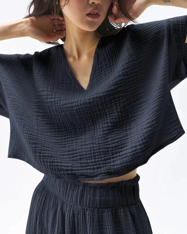 Loose-Fit V-Neck Cotton Gauze T-Shirt