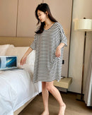 Modal Stripe Short Sleeve V-Neck Sleep Dress
