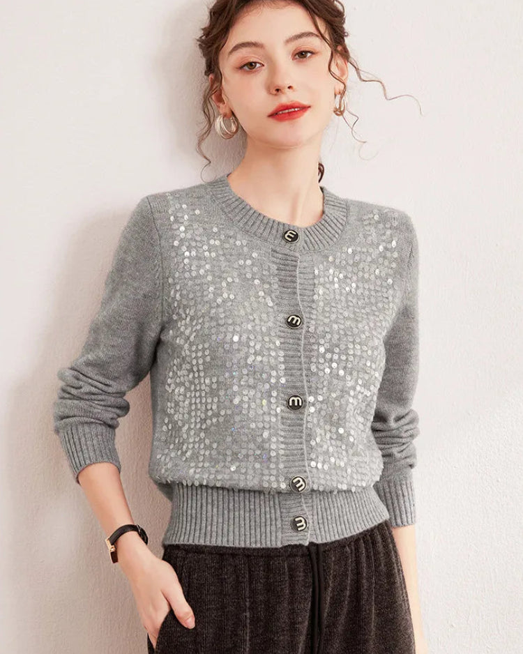 Sequin Trim Knitted Button Cardigan