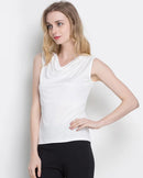Silk-Viscose Draped Collar Sleeveless Tank Top