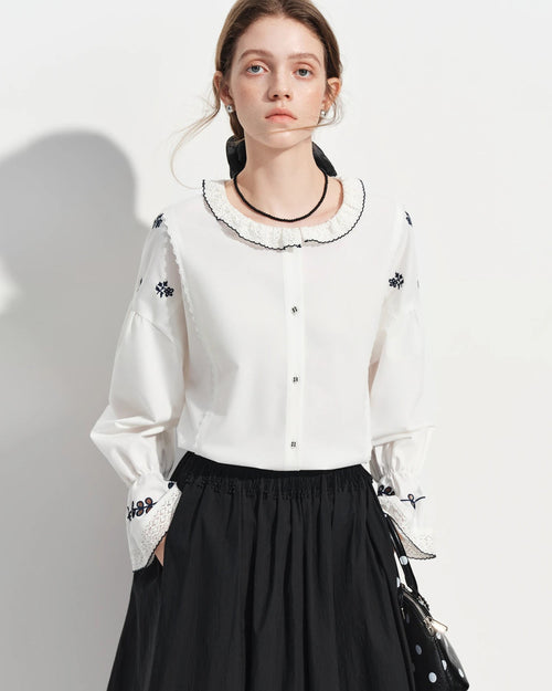 Embroidered Lace Flare Sleeve Shirt