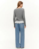 Women's Lace V-Neck Knit Long Sleeve Top