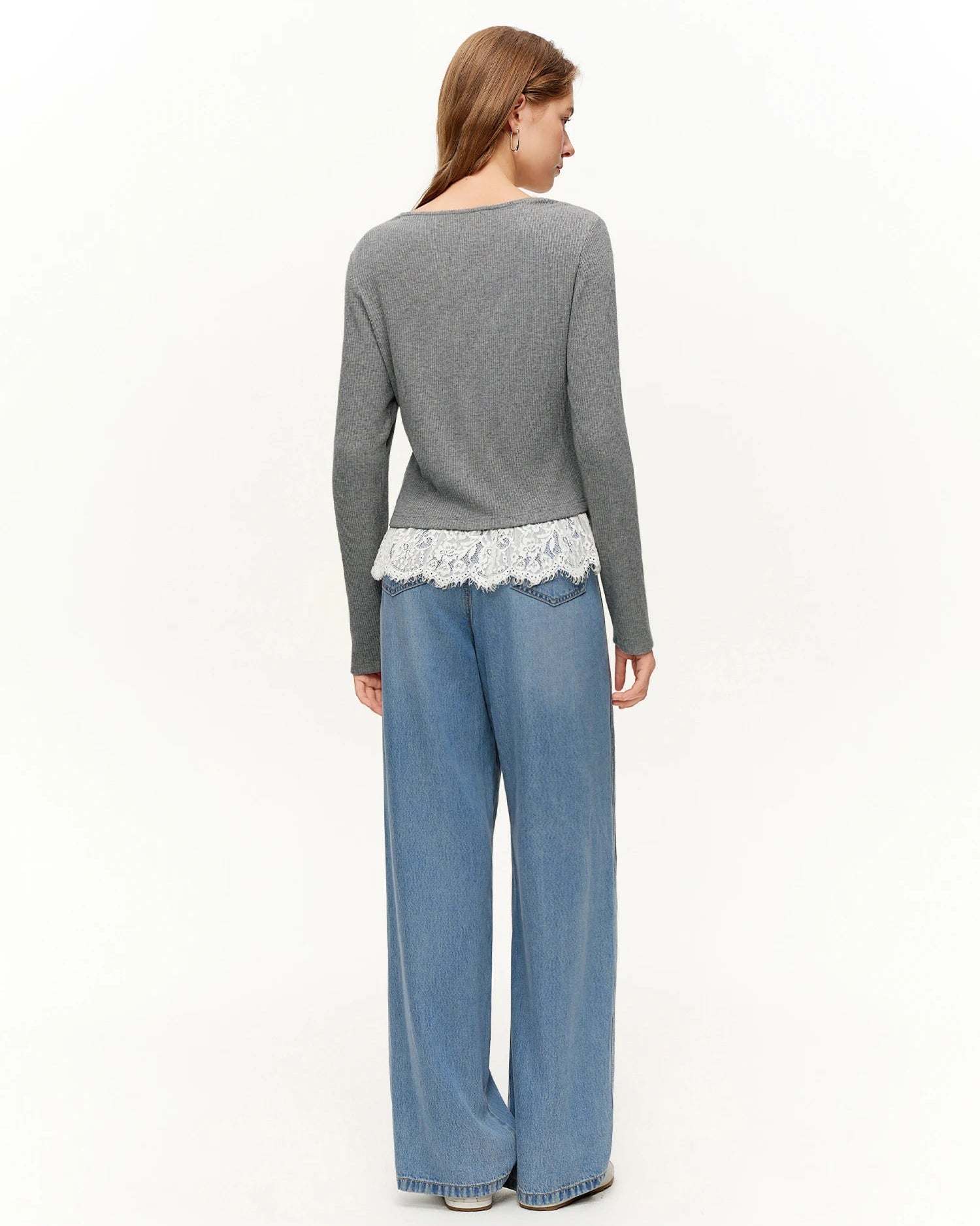 Women's Lace V-Neck Knit Long Sleeve Top
