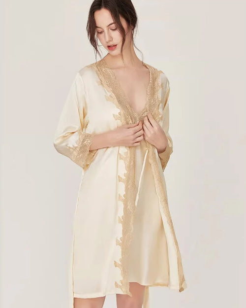 Mulberry Silk Lace V-Neck Spaghetti Strap Sleep Set