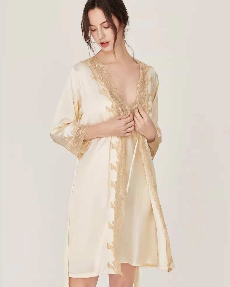 Mulberry Silk Lace V-Neck Spaghetti Strap Sleep Set