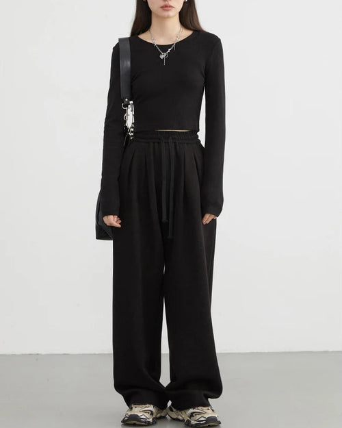 High-Waisted Drawstring Wide-Leg Pants