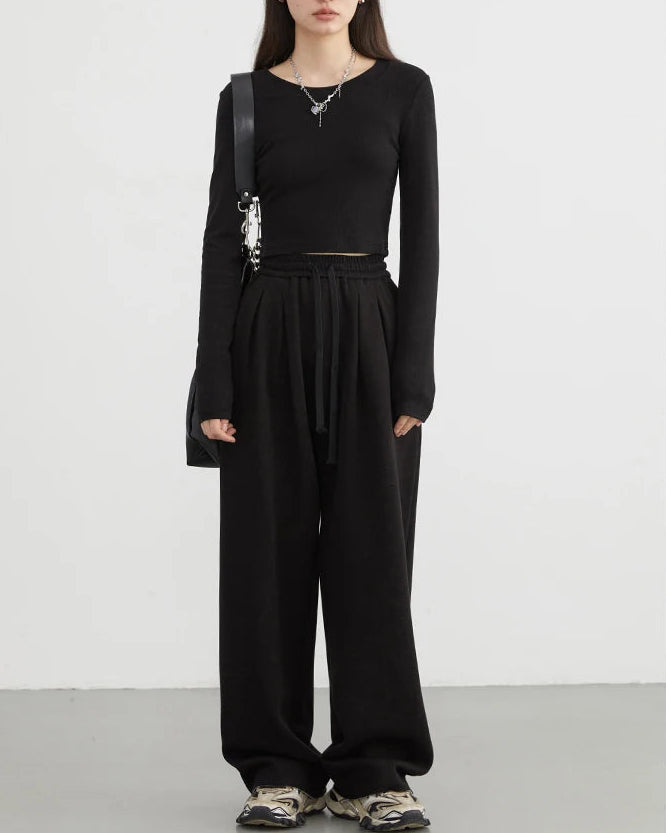 High-Waisted Drawstring Wide-Leg Pants