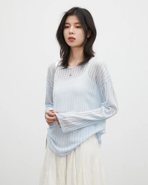 Hollow-Out Slant Shoulder Knit Top