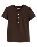 Cotton Lyocell Button-Trim Fitted Tee