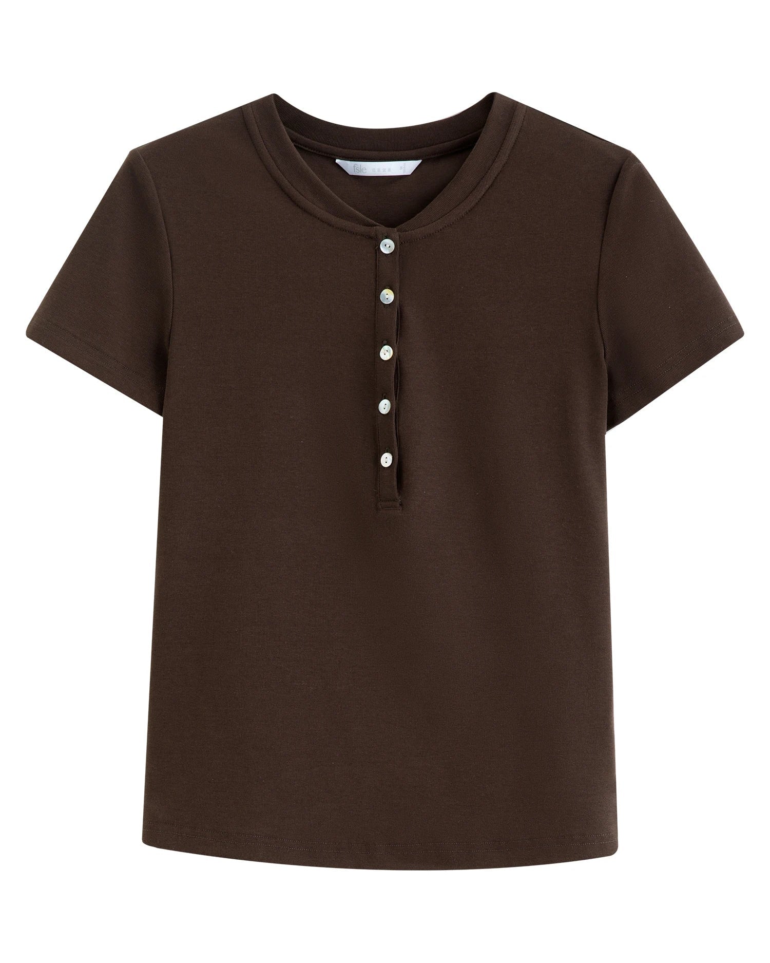 Cotton Lyocell Button-Trim Fitted Tee