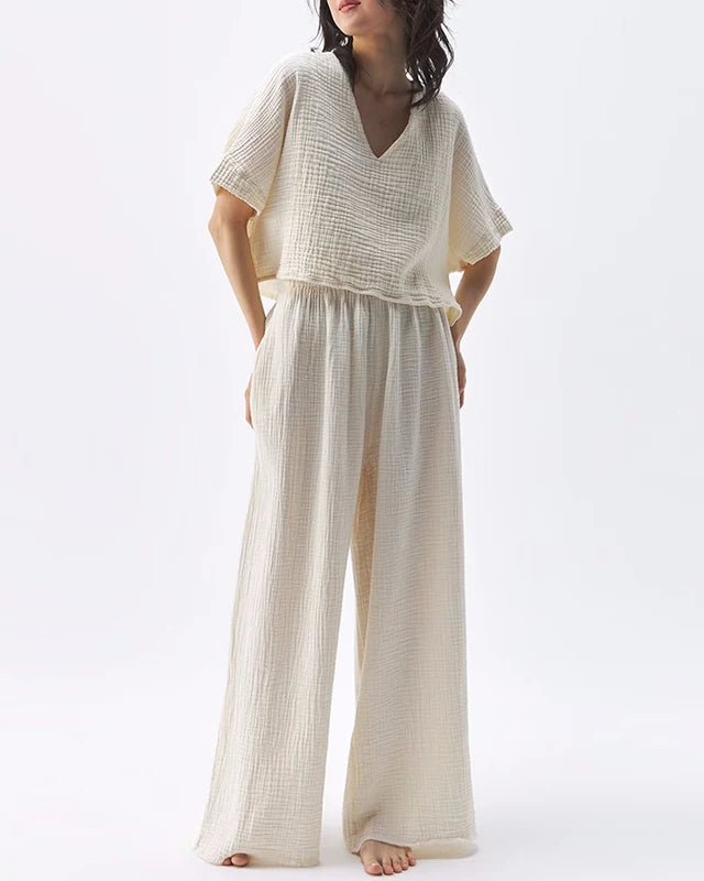 Loose-Fit V-Neck Cotton Gauze T-Shirt