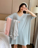 Modal Stripe Short Sleeve V-Neck Sleep Dress