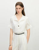 Collared Cotton Blend Short-Sleeved Shirt