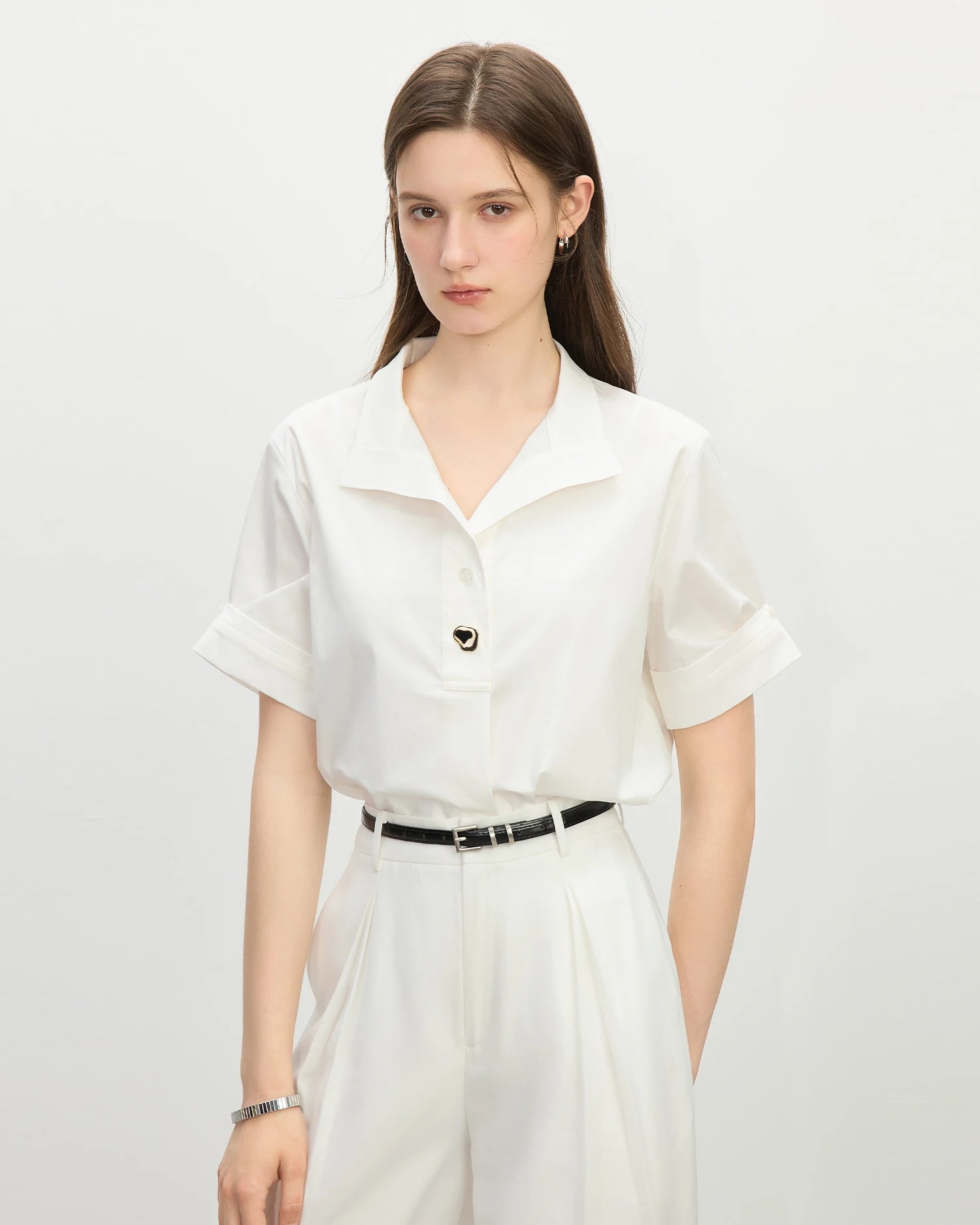 Collared Cotton Blend Short-Sleeved Shirt