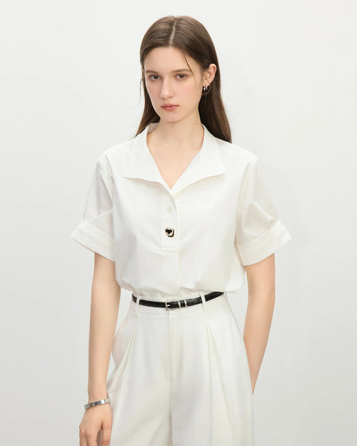 Collared Cotton Blend Short-Sleeved Shirt