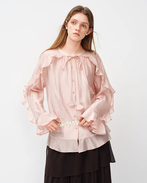 Floral Flowy Blouse With Silk-Blend Camisole