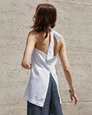 Sleeveless Linen Backless Halter Top
