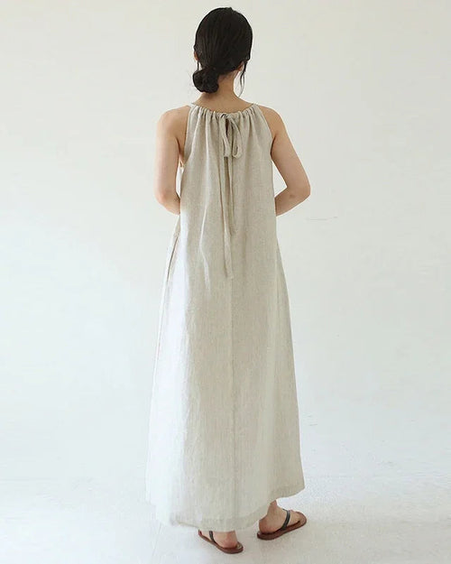 Linen Halter-Neck Maxi Dress