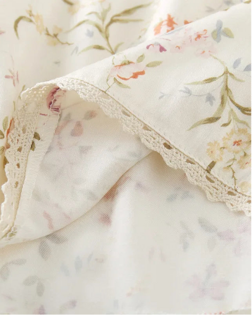 Satin Willow Print Short Sleeve Shirt & Shorts Pajama Set