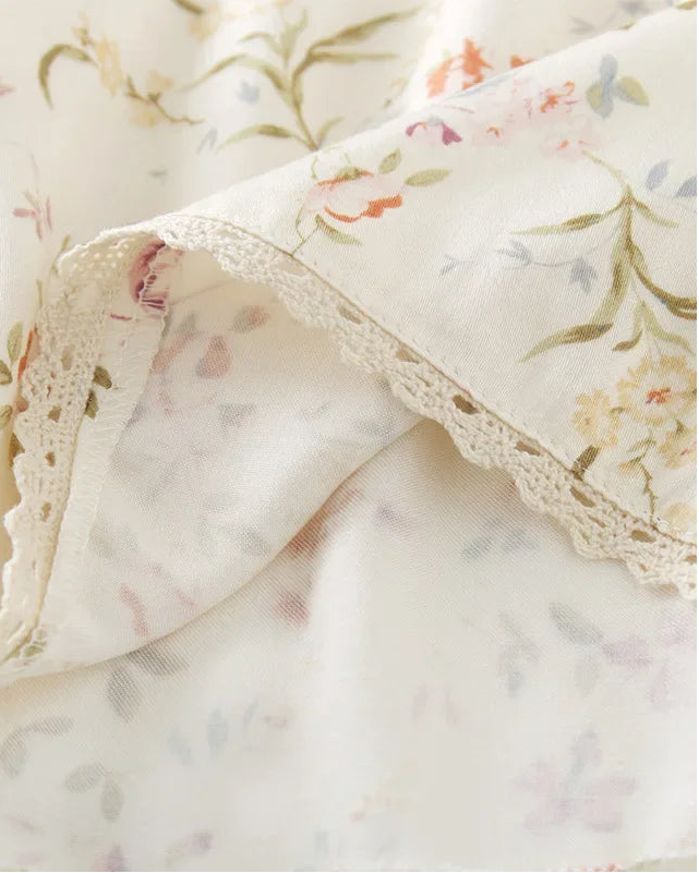 Satin Willow Print Short Sleeve Shirt & Shorts Pajama Set
