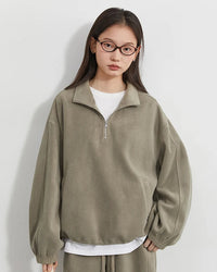 Granular Velvet Stand-Collar Zip Top
