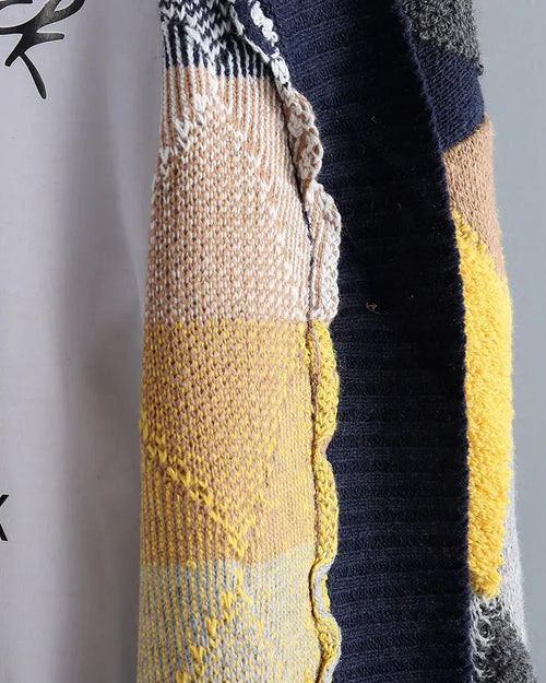 Fleece Patchwork Vintage V-Neck Short Cardigan